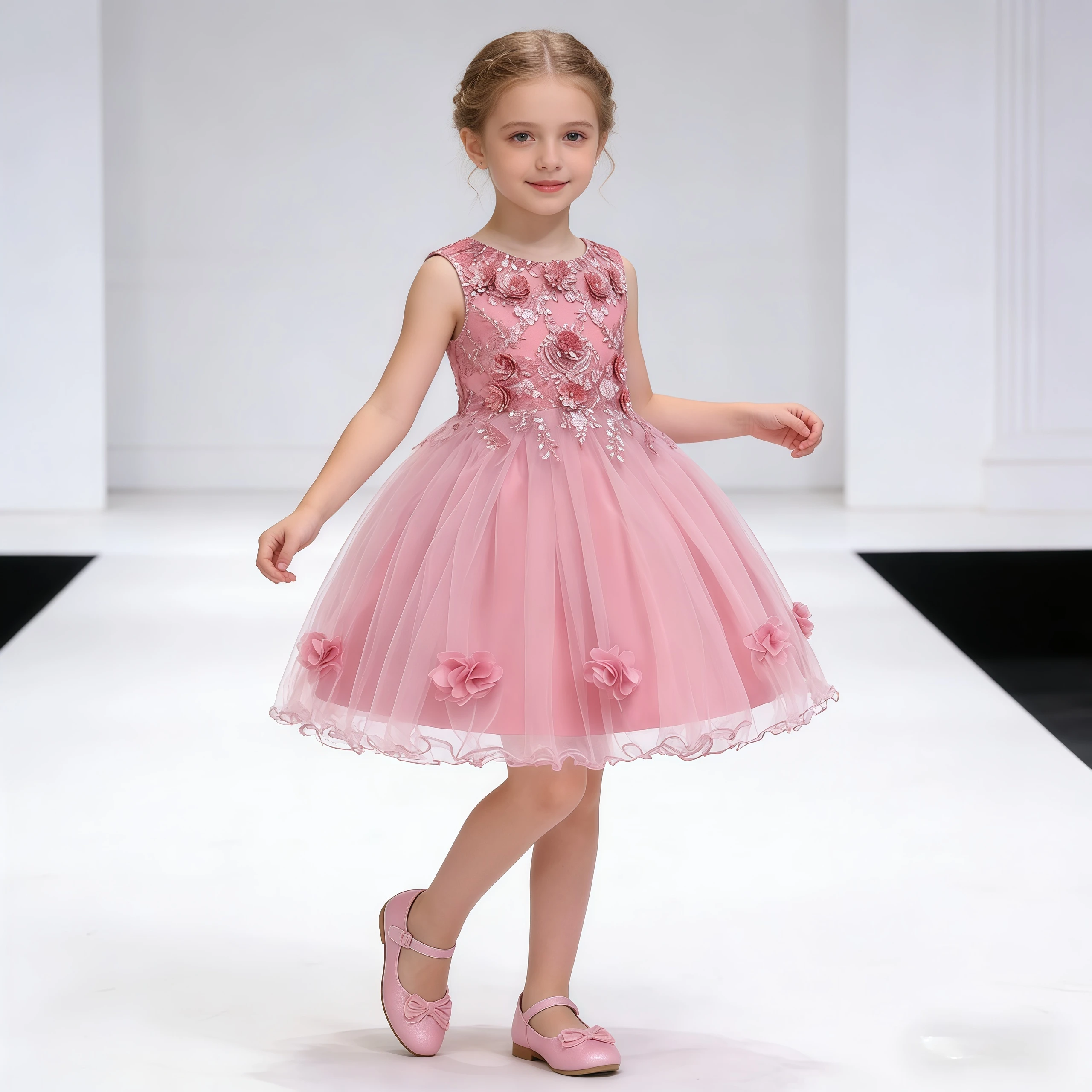 

Party Dresses For Flower Girls Wedding Gowns Embroidery Tulle Princess Dress For Children's Clothing Birthday Festival Vestidos
