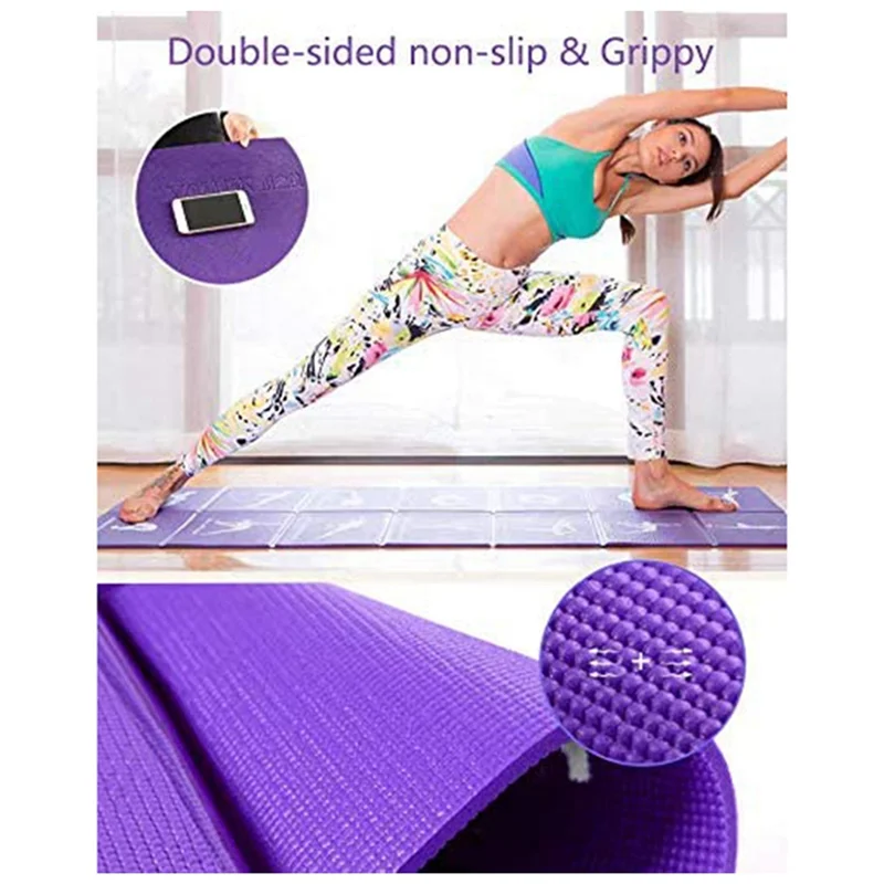 

AEF6-PVC Foldable Yoga Mat Exercise Mat Thickened Non-Slip Folding Gym Fitness Mat Pilates Supplies Floor Game Mat, Purple Durab