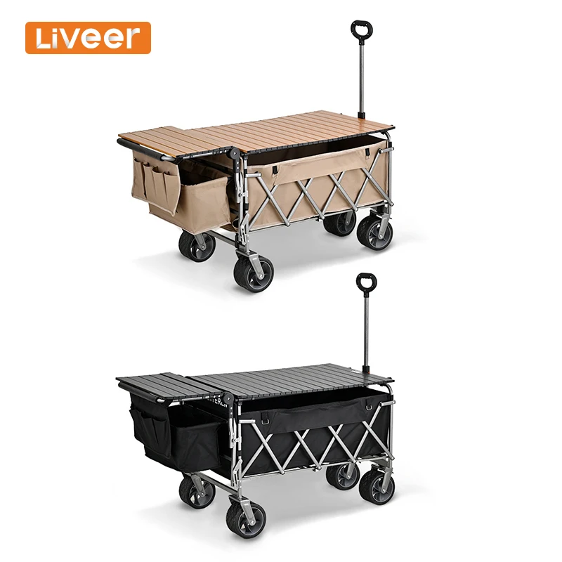 

Складная тележка Liveer для пляжа, кемпинга и походов с откидным столиком, навесом от солнца и карманами для хранения, для использования на природе и для покупок