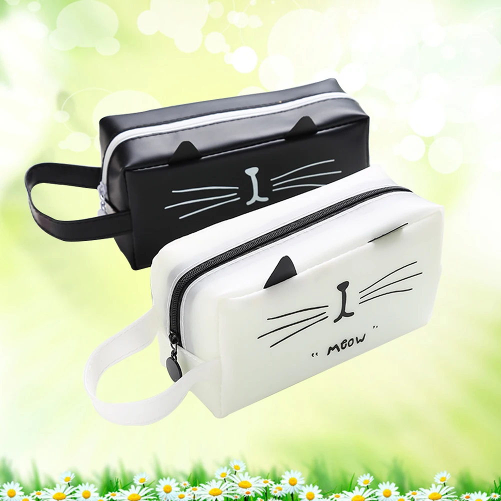 

2 Pcs Cat Zipper Pens Pencil Case Organizer Bag Funny Pencil Pouch Box for Kids Children