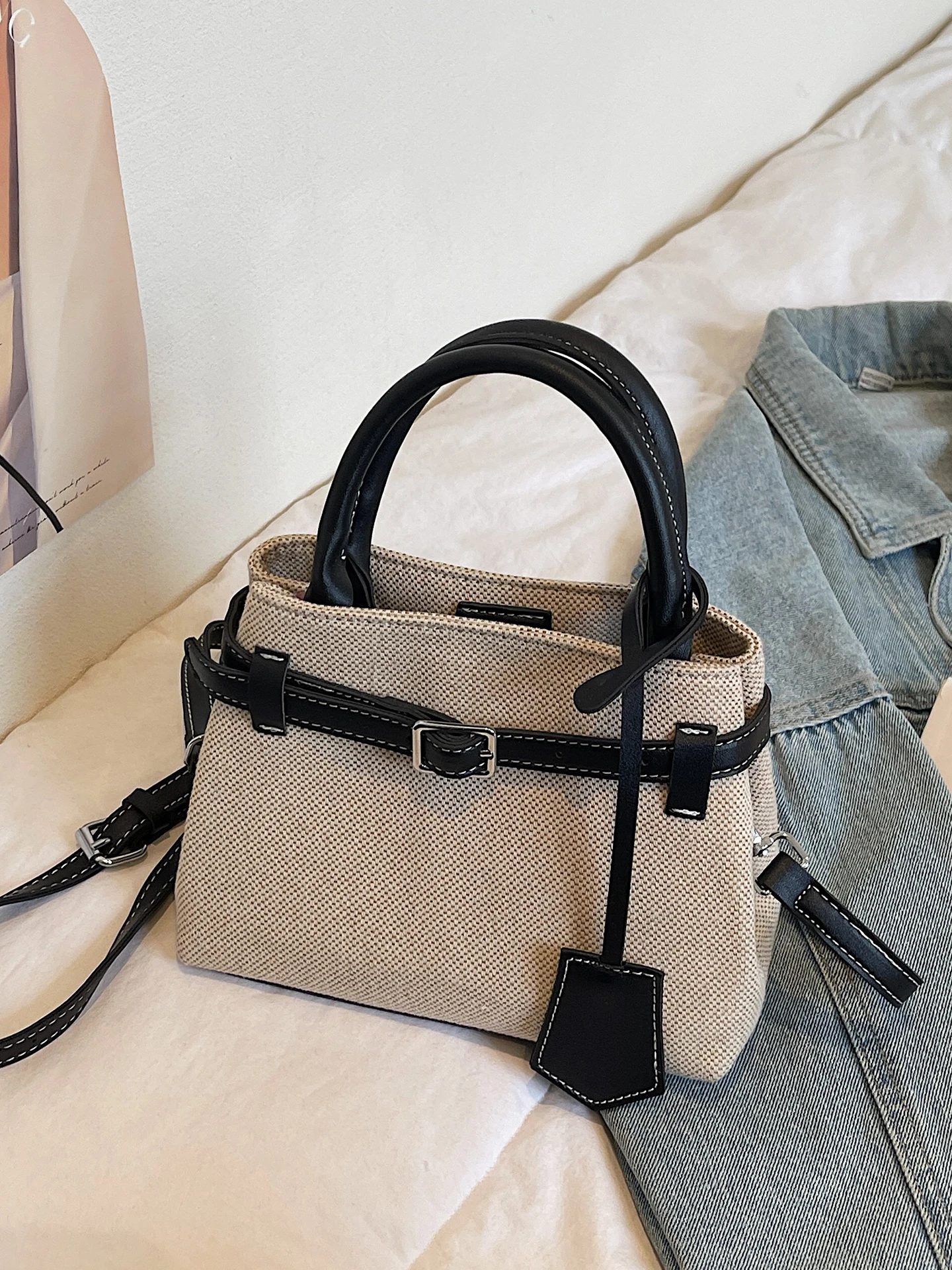 

Fashionable Bucket Shoulder Bag for Women Elegant Commuter Tote Bag Stylish Spring Summer Handbag Detachable Strap Leather