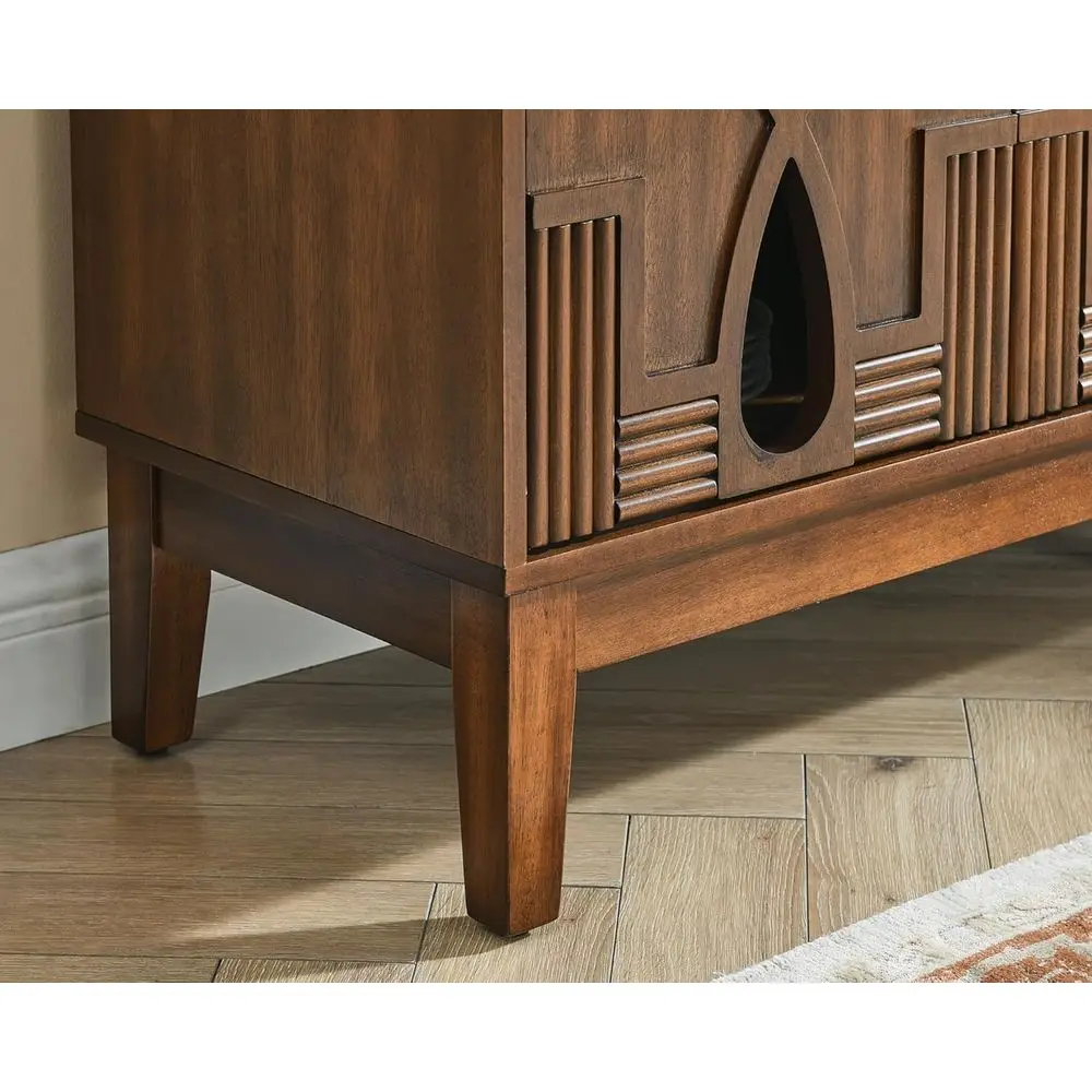 60 Century-Era Sideboard with Carved Doors and Outlet Holes, Vintage Walnut Storage Cabinet