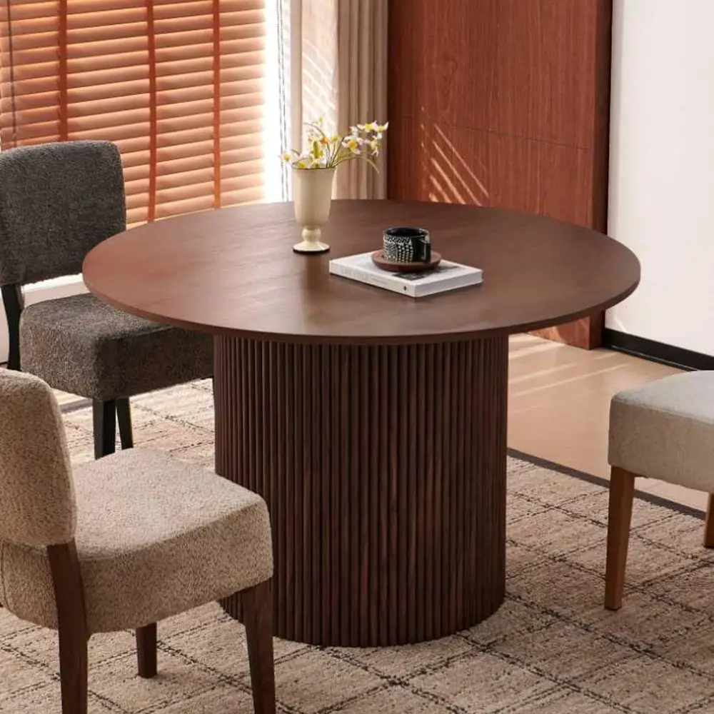 

Vintage Walnut Veneer 47 Round Pedestal Dining Table for 4-6, Suitable for Kitchen or Living Room (Natural)