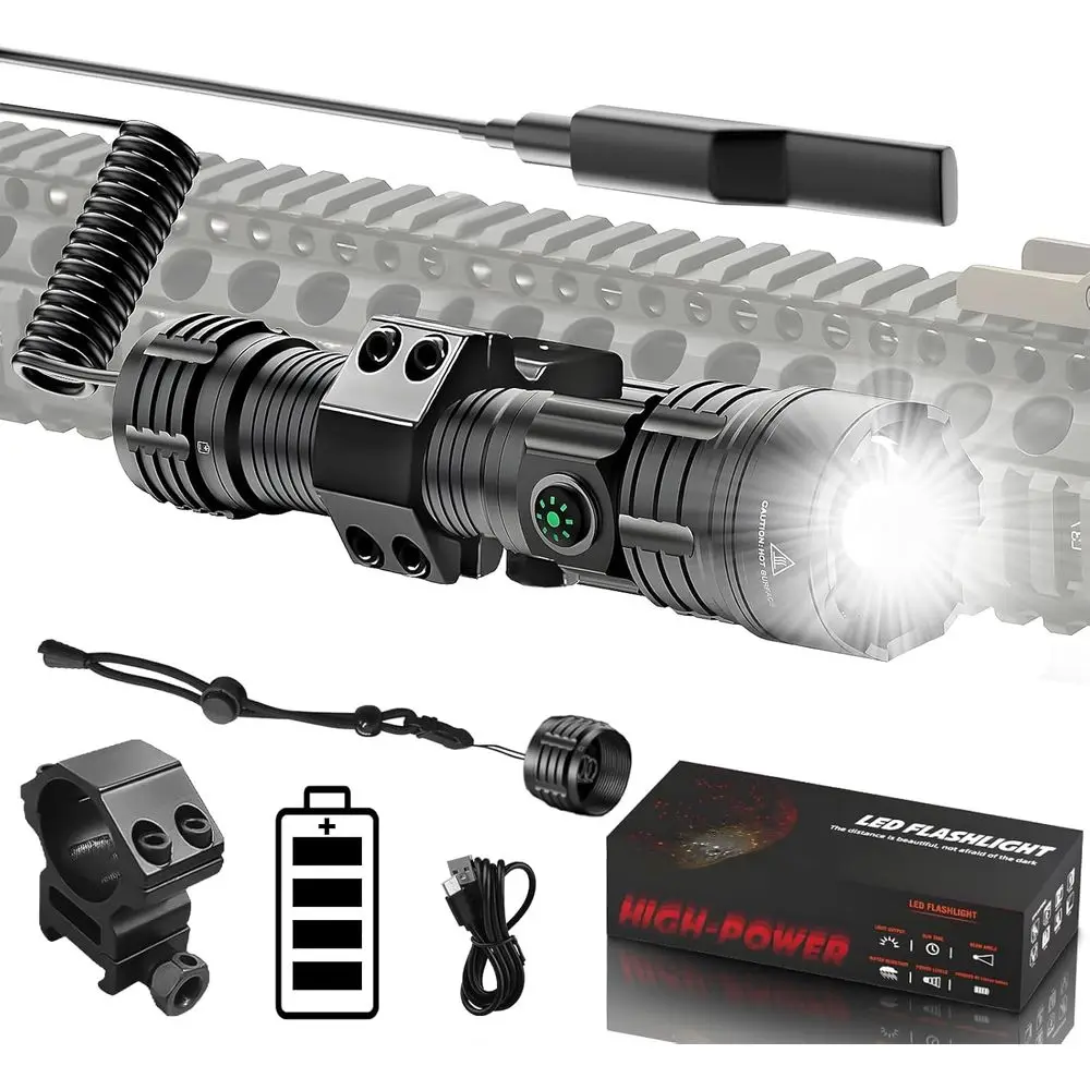 

Тактический фонарь BIKACU с креплением на планку Пикатинни, 3000 люмен, яркий, USB-перезаряжаемый, с тактическим выключателем.