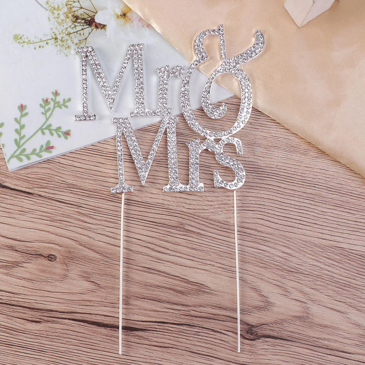 1 pezzo di topper per torta in lega di diamanti Mr Mrs Wedding Party Silver Cake Picks Decorazione romantica per fidanzamento di compleanno
