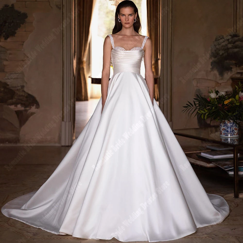 2024 bellissimi abiti da sposa da donna a-line Glitter paillettes superficie satinata abiti da sposa lunghezza straccio principessa Vestidos De Novia