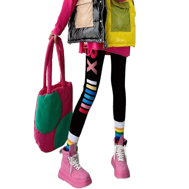 

Осень-зима, новые эластичные леггинсы, брюки для йоги интернет-знаменитостей, узкие узкие укороченные брюки с высокой талией и принтом