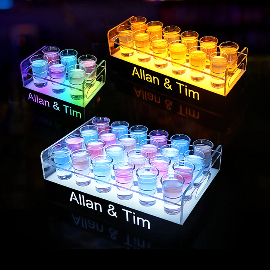 Bar supplies Acrylic Creative LED Glass Display Stand Wine Rack cocktail cup holder Shot Glass Serving Tray Glass holder