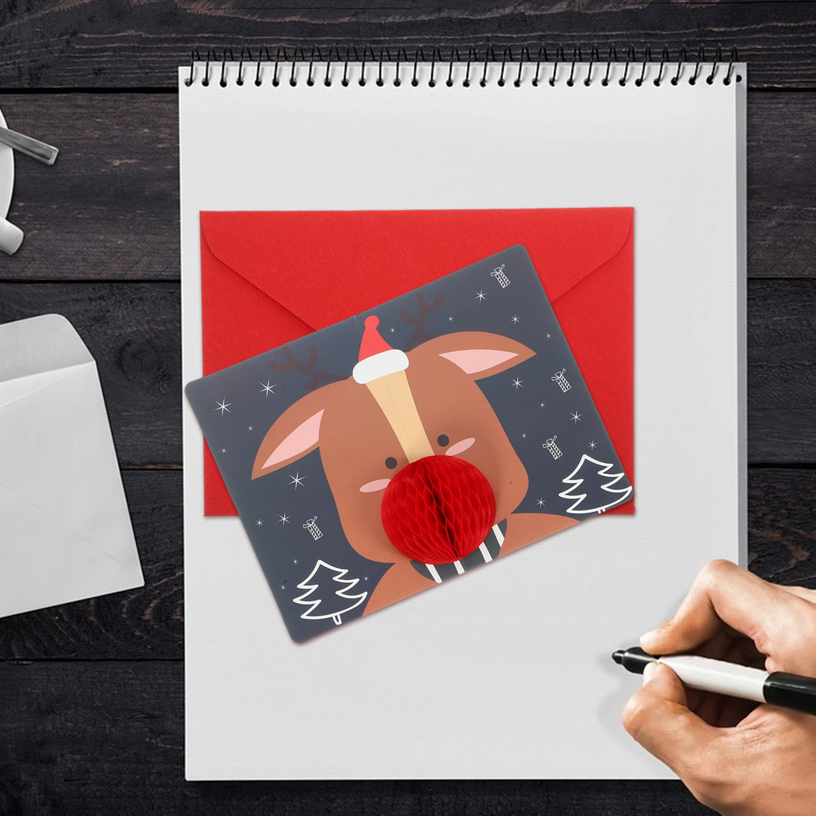 

6 Sets Christmas Cartoon Greeting Cards Paper Supplies Festival Blessing Holiday Gifts Party Decorations Note Cards