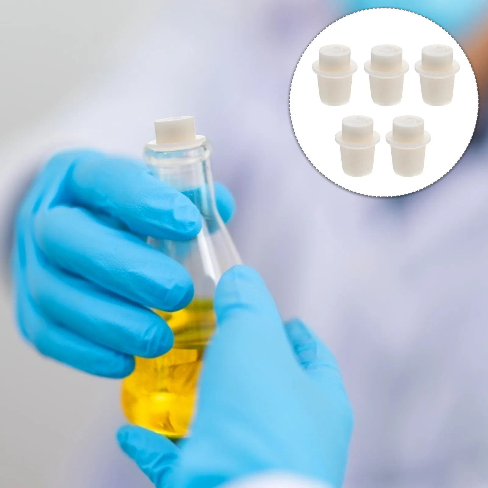 5Pcs Bottlestopper Silicone Plug Round Tapered Laboratory Sealing Plugs Chemical Test Tube Flasks Heat Cold Resistant