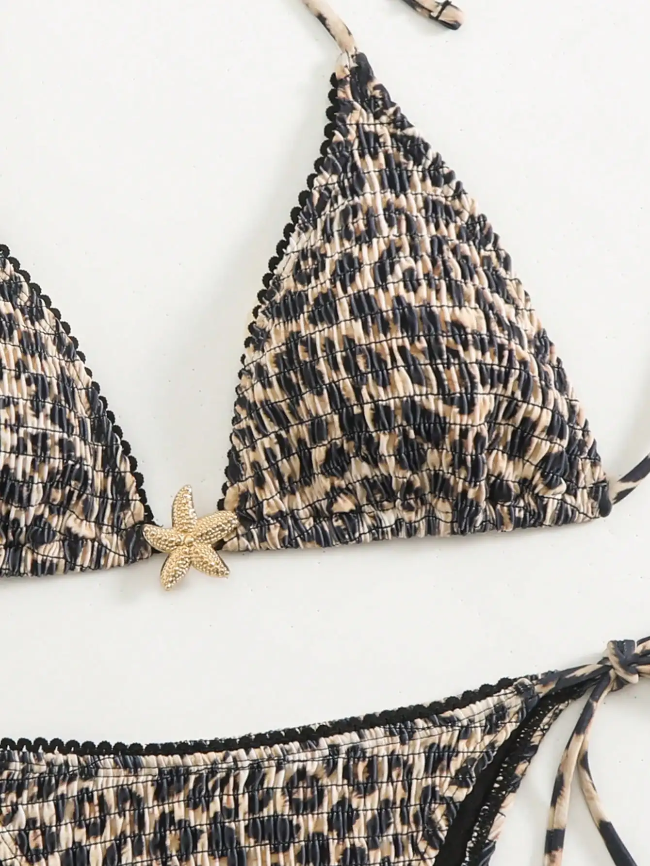 Ensemble de bikini en métal plissé imprimé léopard, bijoux de plage d'été, chaîne à col licou, adapté aux vacances, les festivals, la plage