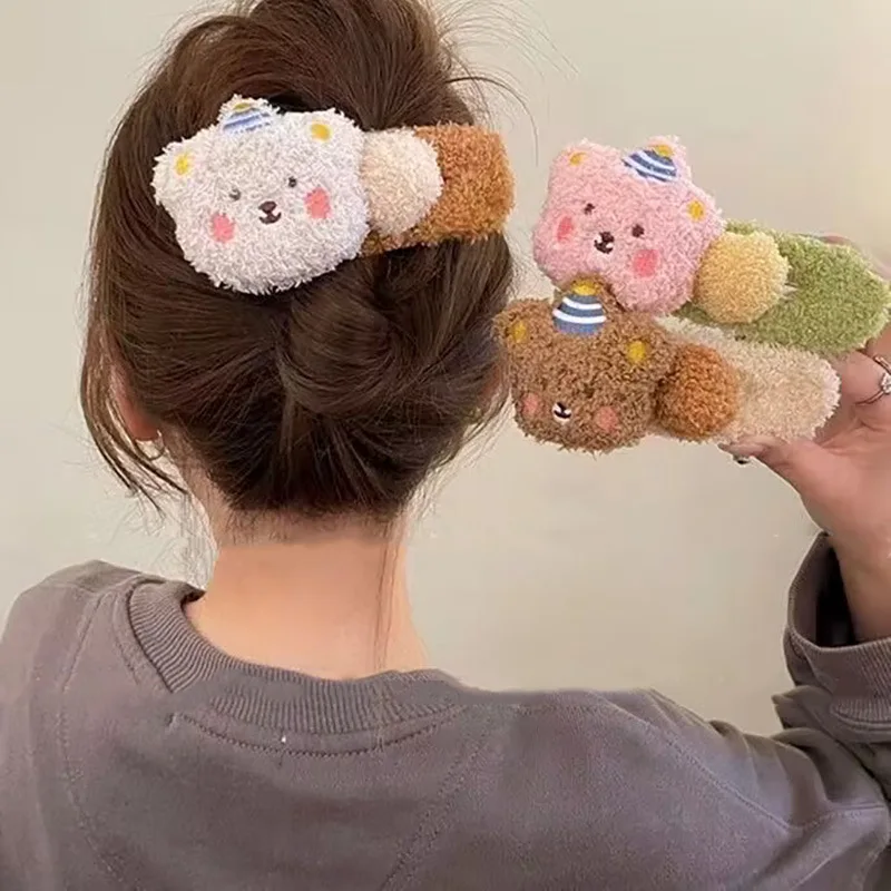 Clip laterale per orsetto di peluche, forcina per capelli con frangia grande da donna, accessorio per capelli carino, clip a becco d'anatra per capelli flyaway per bambini, copricapo