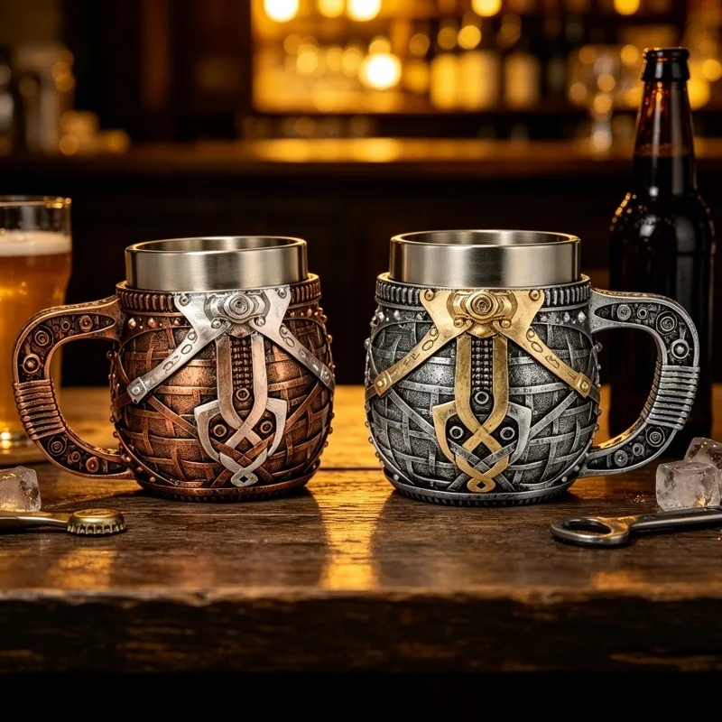 400ml Steampunk Stainless Steel Barrel Beer Mug Resin 3D Decor Coffee Mugs Bar Decor Retro New Silver Copper Gothic Cup