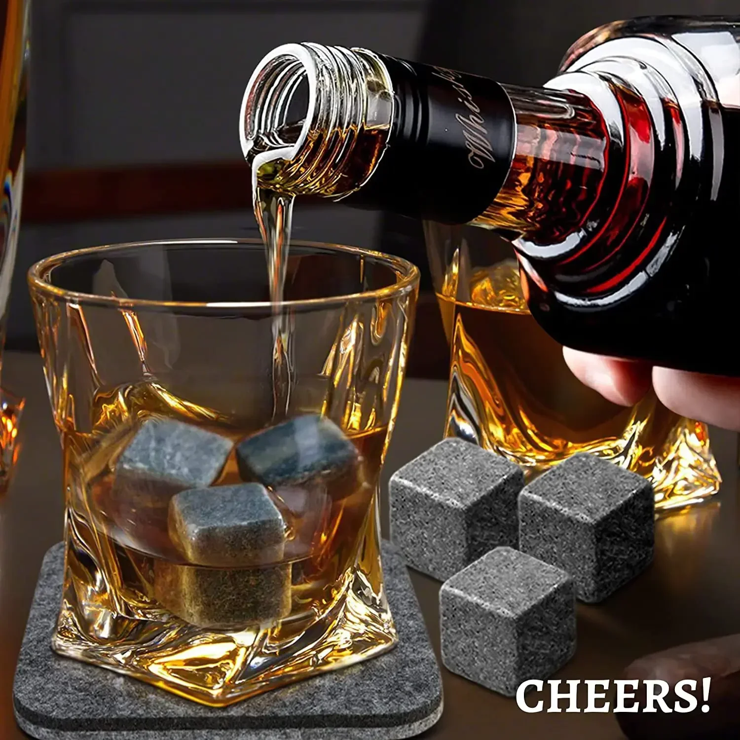 Piedras de Whisky de 6 piezas, cubo de hielo reutilizable, rocas naturales para Whisky, Bar, enfriador de vino, fiesta, regalos de boda