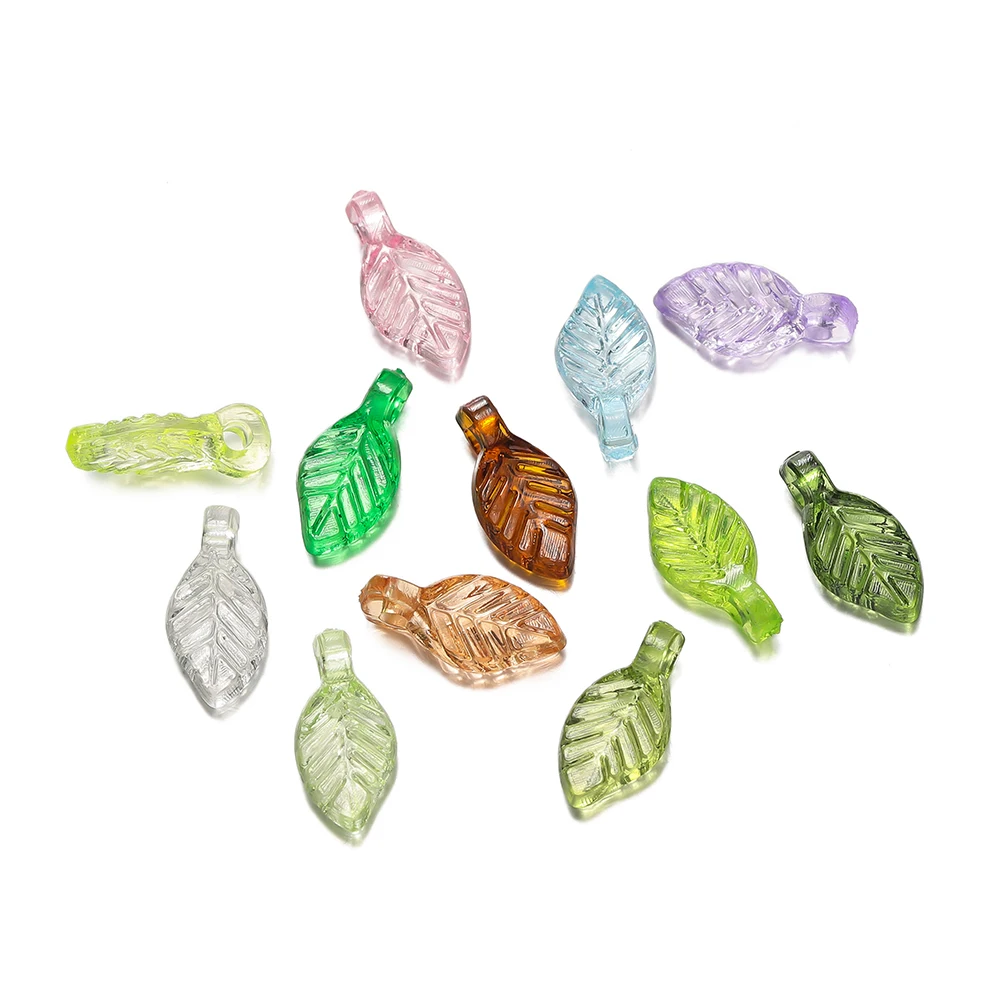 100 Stück Acryl-Charms in Blattform, farbige Blätter, Abstandsperlen für DIY-Halsketten, Armbänder, Bastelarbeiten, Charms, Schmuckherstellungszubehör