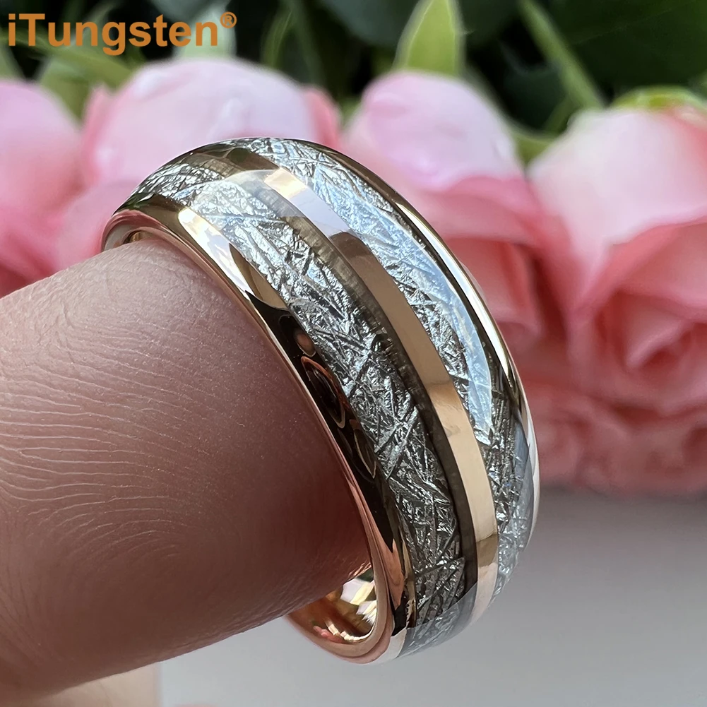 

iTungsten 8mm Beautiful Meteorite Ring Tungsten Wedding Band For Men Women Domed Polished Free Shipping Comfort Fit