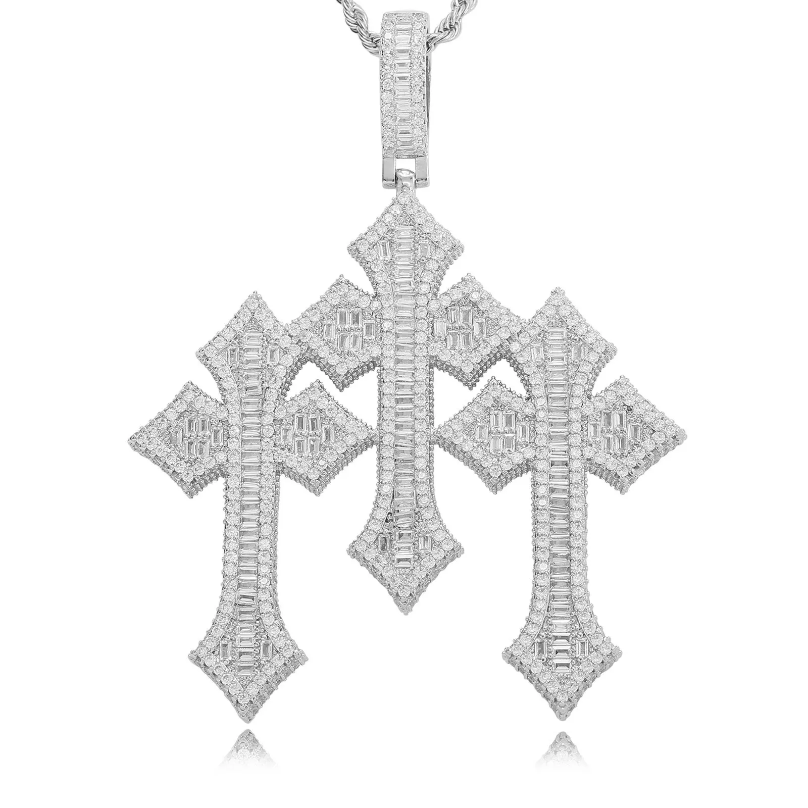 

Hip Hop Cross Pendant Fashion Copper Set T Square Zircon Mens Necklace Layering Jewelry High Quality Gothic Accessory