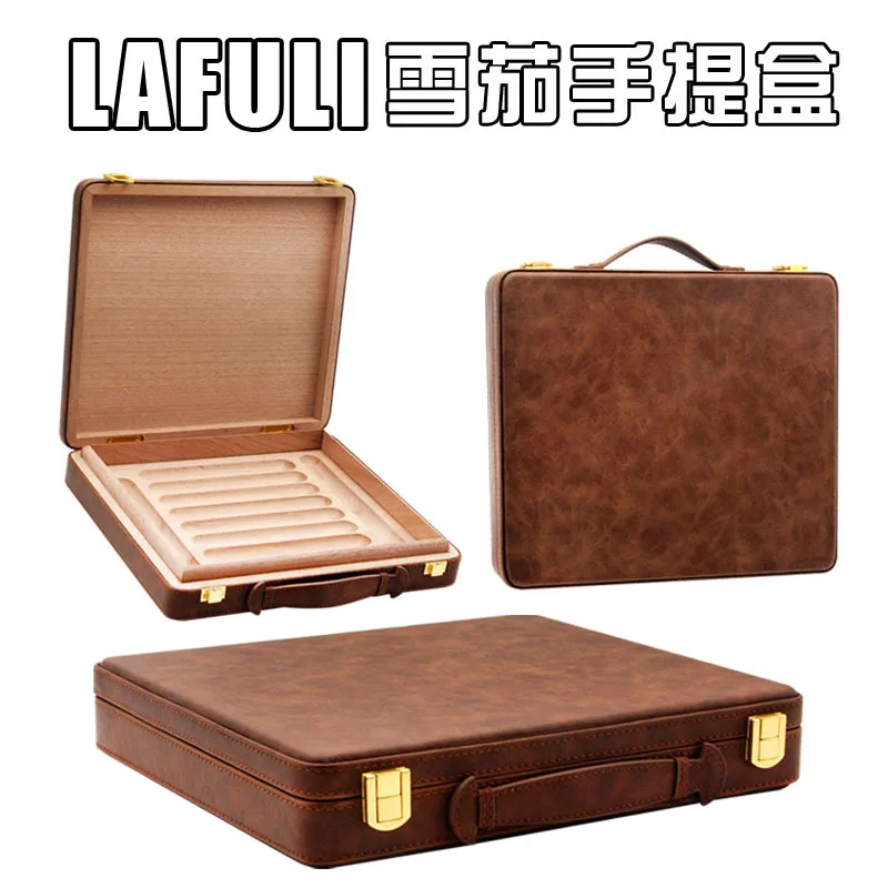 Handheld portable cigar box with 10 wooden trays, slot slots, cigar box platter, gift box with buckle