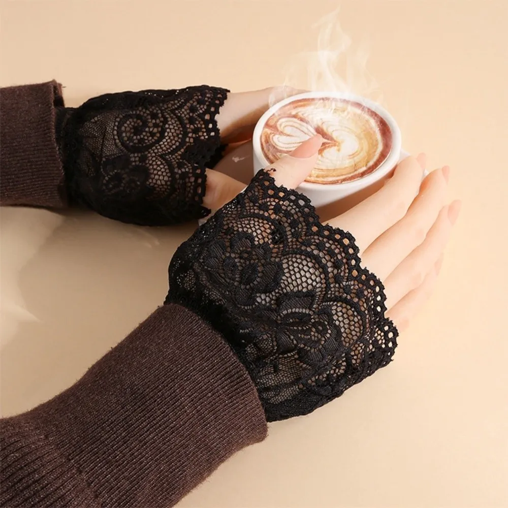 1 Pair Versatile Elegant Fake Cuffs Embroidery Pattern Detachable False Cuffs Solid Color Thin Decorative Wristband For Women