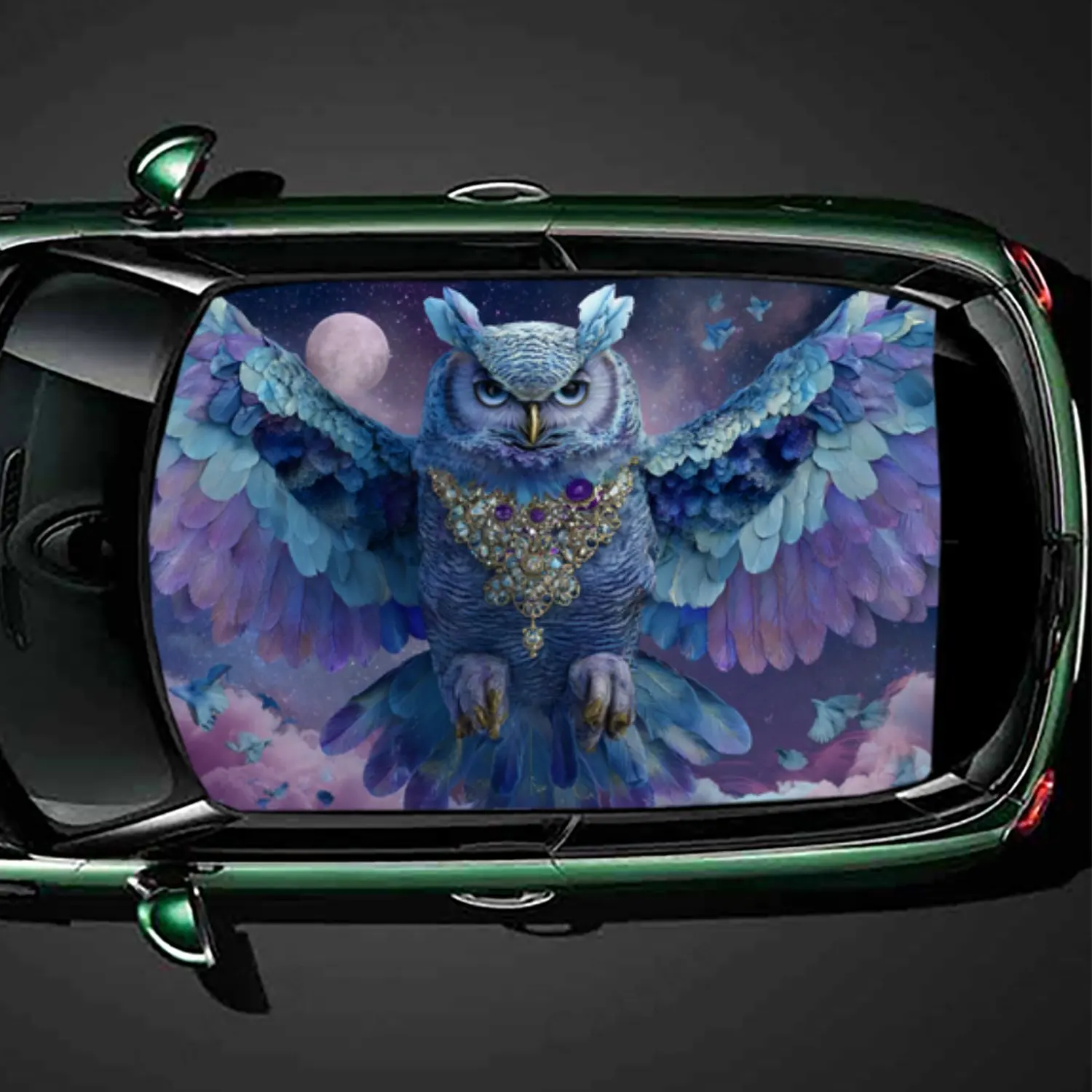

Fantasy Moonlit Owl Car Roof Sticker PVC Self Waterproof stick , Striking Auto Exterior Accessories Decoration Protect Gift For