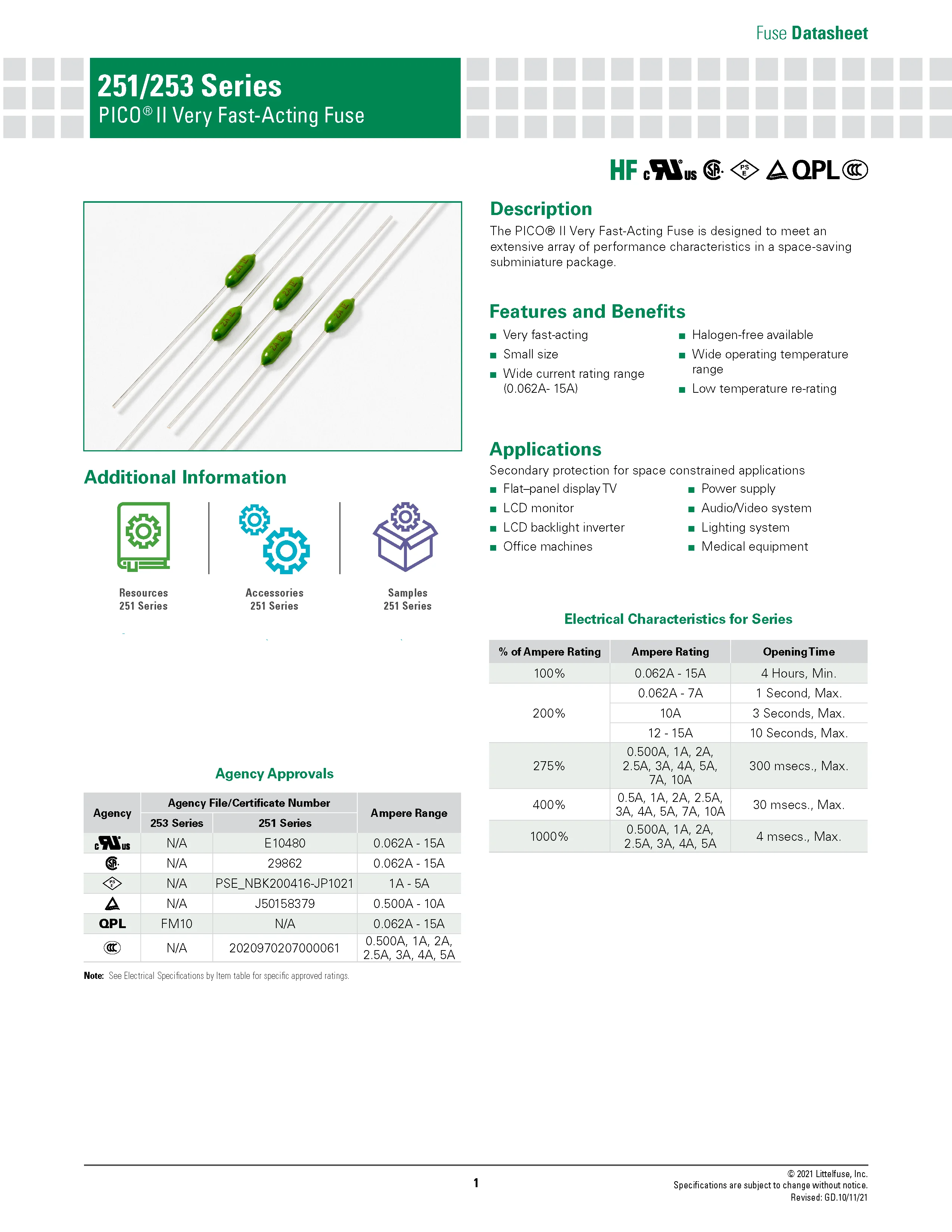 10 قطعة littelفتيل 500mA 0.5A 1/2A 125 فولت 251 سلسلة بيكو فيوز سريعة جدا المفعول الفرعية محوري الرصاص الصمامات 0251.500NRT1L 2x7mm #3