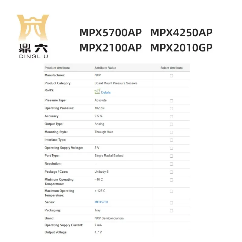 MPX5700AP   MPX4250AP MPX2100AP   MPX2010GP Pressure sensors module