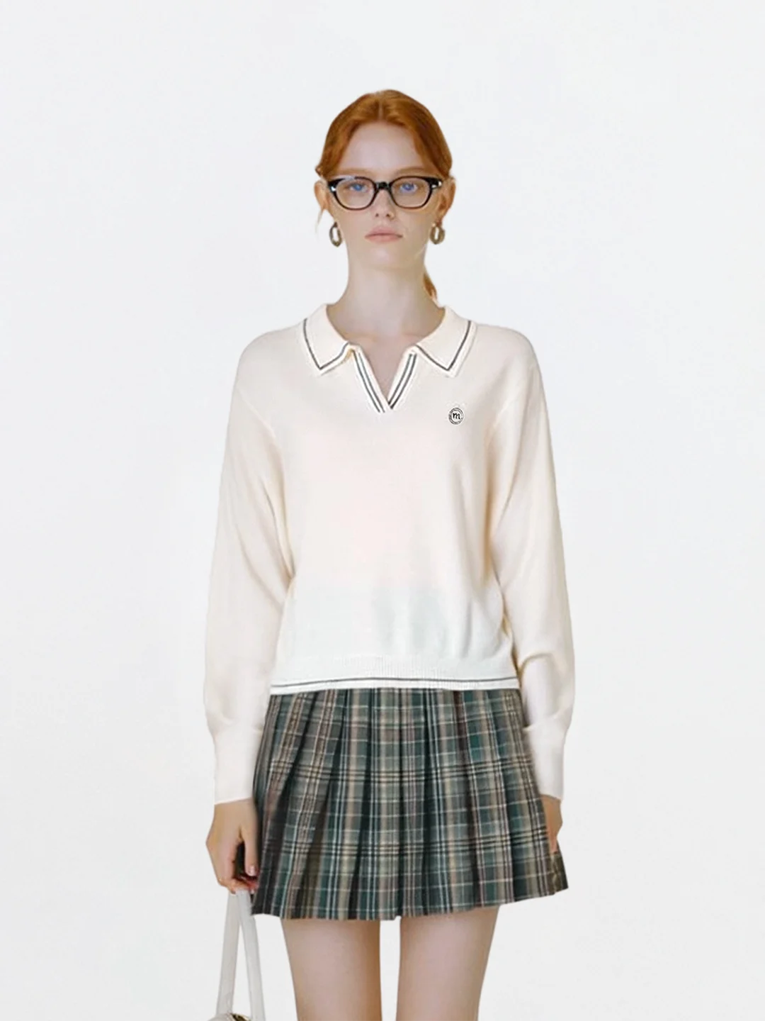 

AHMI Preppy Sle Knitted irt Collar Sweater for Girls Spring Autumn Soft Polyester Blend Long Sve Casual Wear