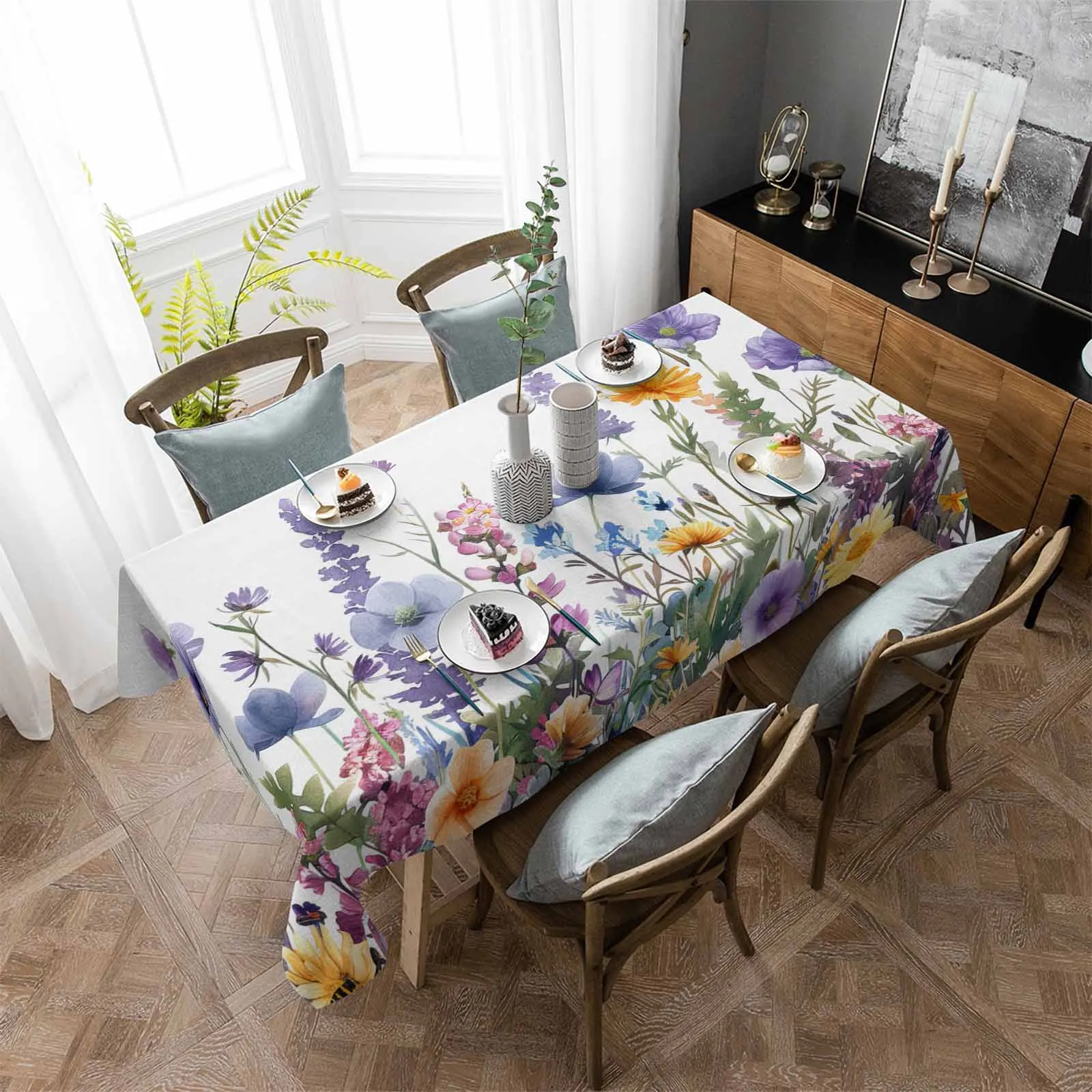 

Flower Plant Daisy Lavender Waterproof Tablecloth Party Decorations Supplies Rectangle Table Cloth for Kitchen Table Decor