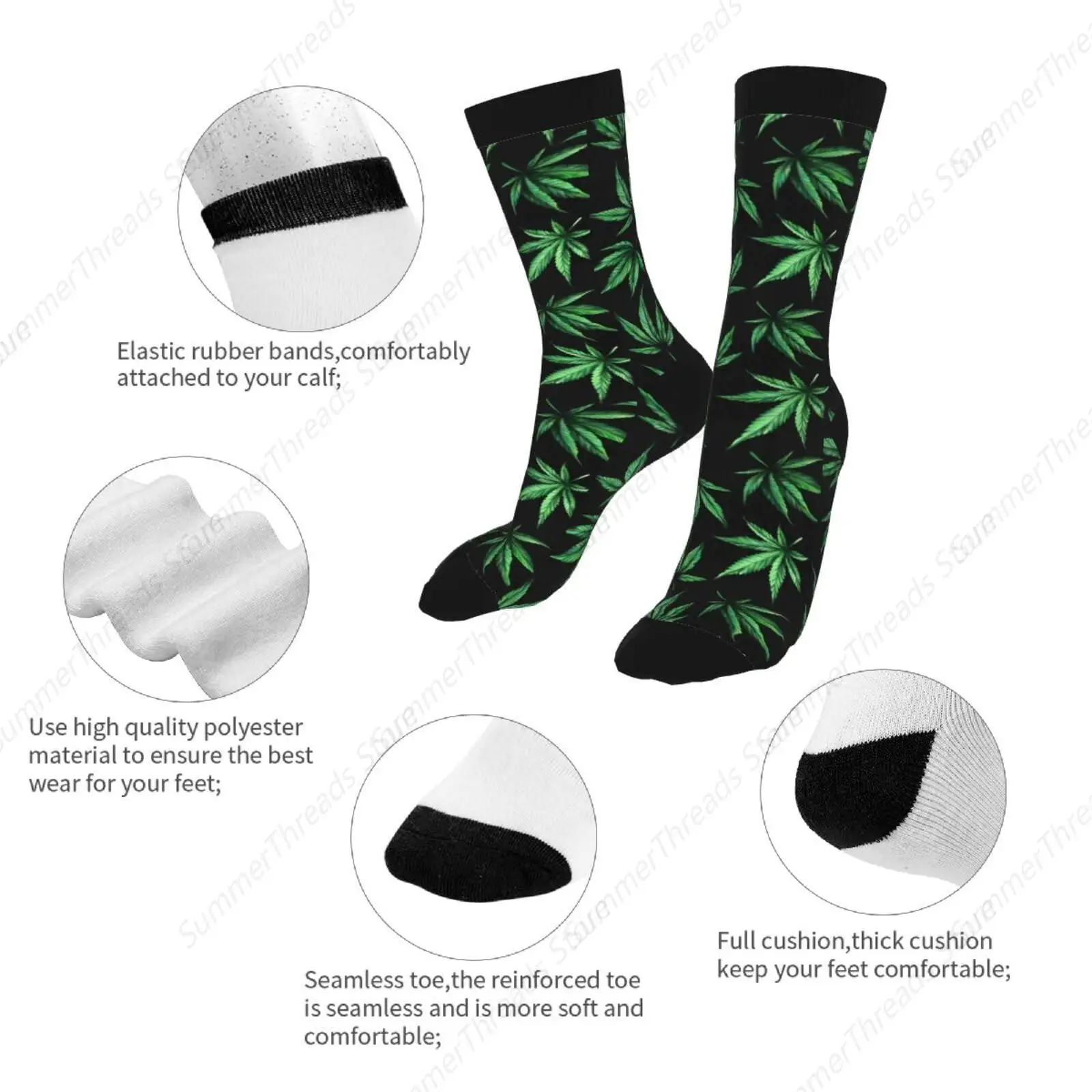 Ganja Marijuanas ungu hitam kasual Unisex baru menyenangkan kru kaus kaki Fashion nyaman pria dan wanita gila gaun kaus kaki