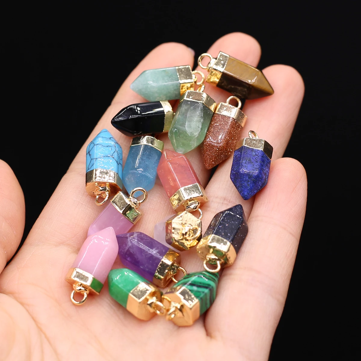 Charms Natural Stone Pendant Pencil Cone Shape Amethysts Rose Quartzs Pendant for Making DIY Jewerly Necklace Accessories 8x21mm