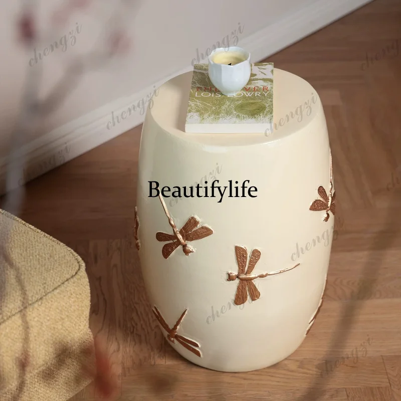 A73 ceramic side table living room coffee table movable drum stool sofa bedside household pier