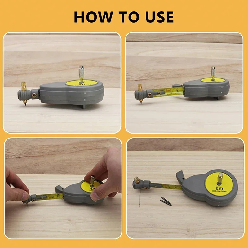 2M Rotape Tape Measure Compass With 10 Pencil Leads Measure Beam Compass For Drawing Circles And Lines Fixable Button
