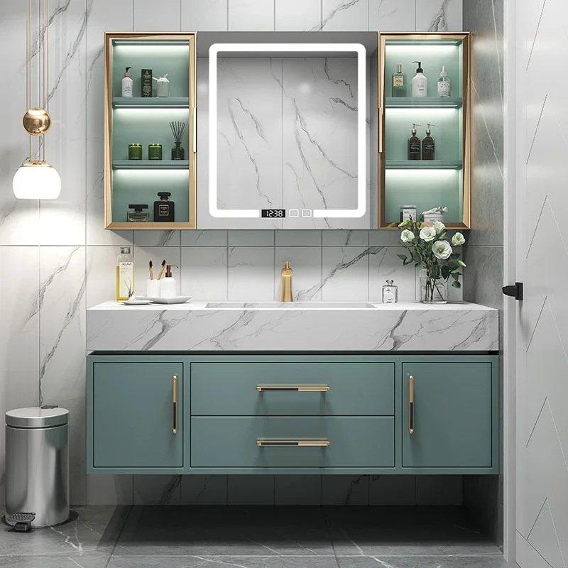 

Bathroom Storage Cabinet With Mirror Furniture Vanity Light Luxury Slate One Basin Modern Minimalist Hand Wash Combination