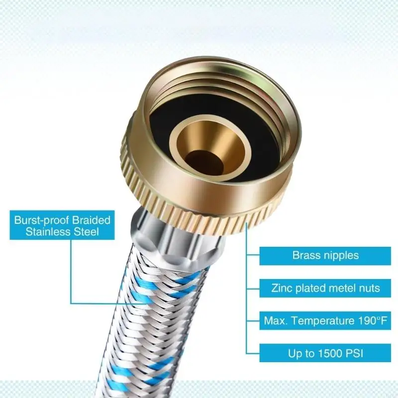 Y Mixer Hose Connector Stainless Steel 3/4inch Fittings Washing Machine Y Hose HX6C