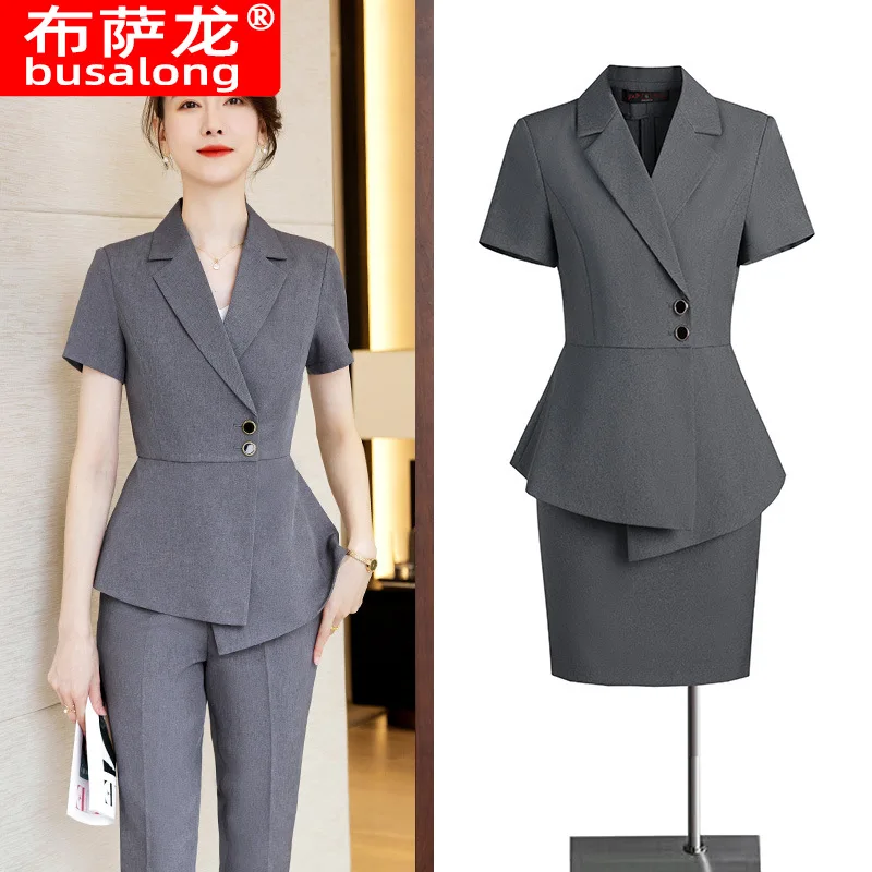 Summer Suit Women's Thin Short Sleeve Professional Tailored Suit Hotel Receptionist Uniform Jewelry Store Beauty Salon Workwear