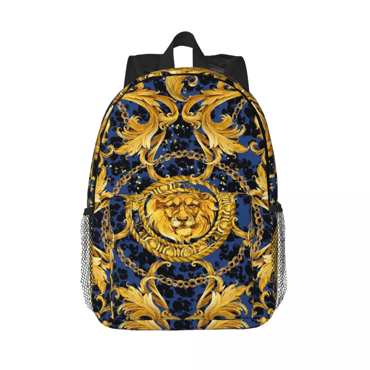 

Golden Lion Baroque And Damask Ornament Backpack Hot Sale Daypack Boys Girls BookBag Shoulder Bags for Men Women Kids School Bag