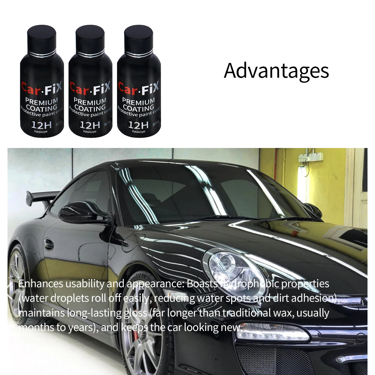 3PCS 12H Car Liquid Ceramic Coat Super Hydrophobic Glass Coating Set Polysiloxane and Nano Materials Ceramics for Cars
