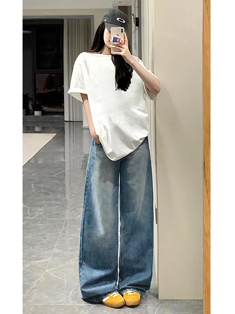 Women'S Palazzo Jeans Washed Worn Destroyed Torn Frayed Hem Grunge Alternative Punk Rock Subculture Cut Detailed Patchwork