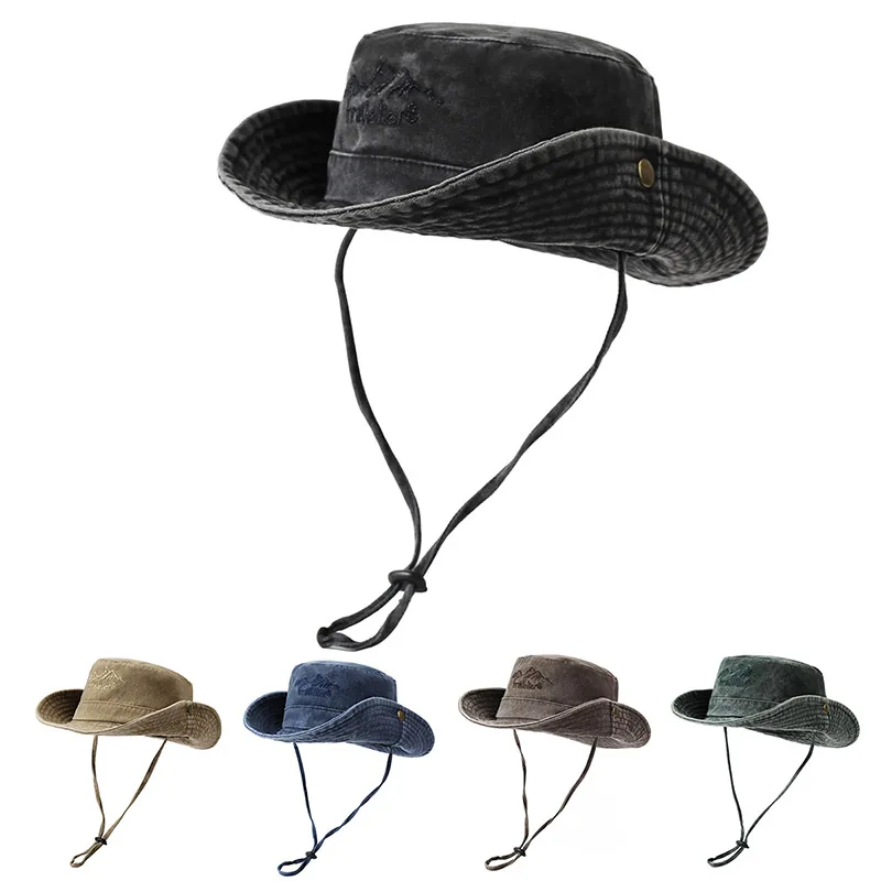 Sombrero de mezclilla lavada, para senderismo al aire libre, camping, pesca, protección solar, sombrero de pescador, sombrero de ala ancha para mujer.