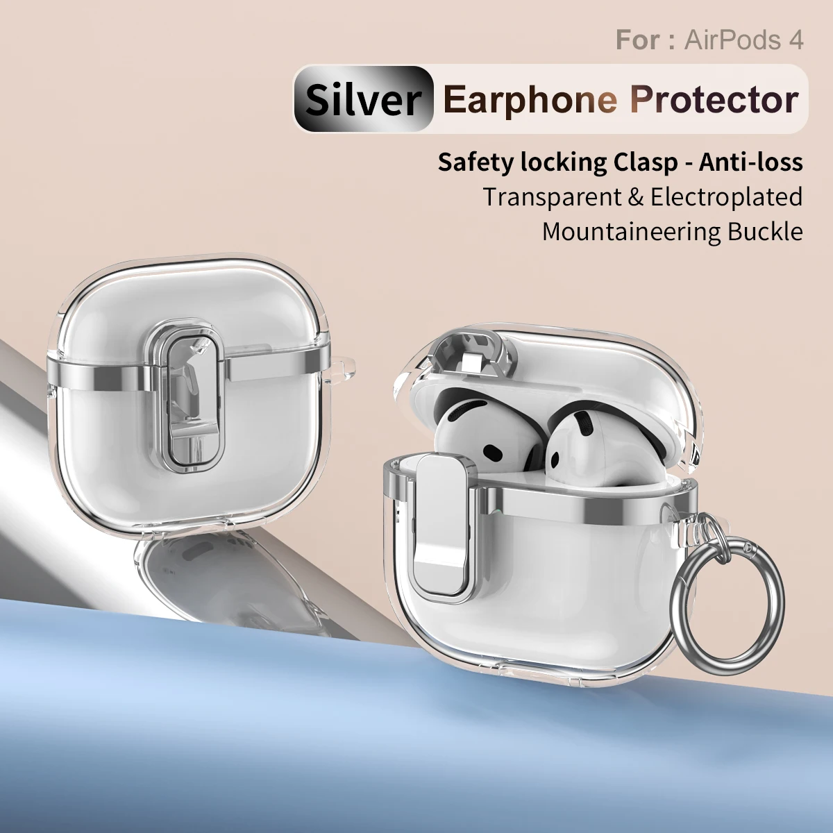 Новый чехол для AirPods 4, роскошный гальванический серебряный полупрозрачный защитный чехол с брелоком, защитный чехол от потери для AirPod 4