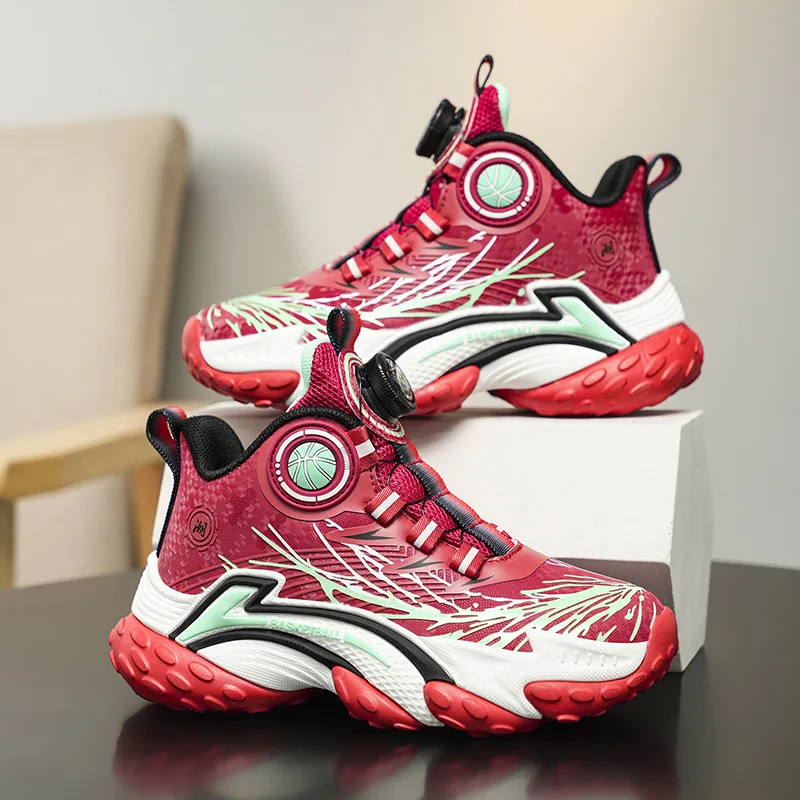 

Модные баскетбольные кроссовки для детей, новинка 2025 года, дизайнерские высокие кроссовки из искусственной кожи для детей, спортивные кроссовки с защитой от щиколотки для мальчиков