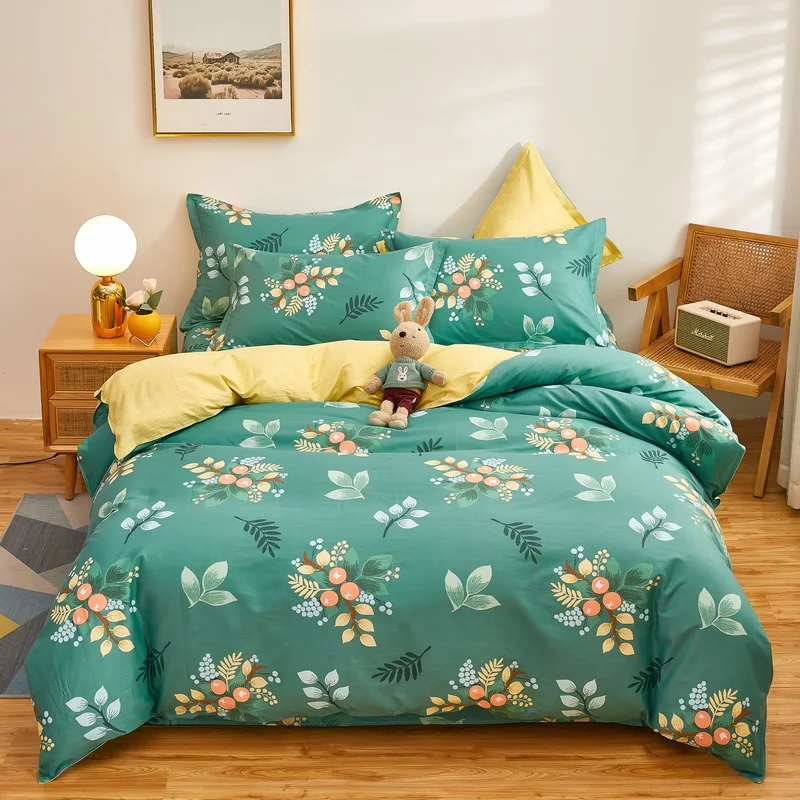 Kawaii Fruit Duvet Cover Twin Queen Botanical Leaves Bedding Set Reversible Comforter Cover with 2 Pillow Sham Green Quilt Cover