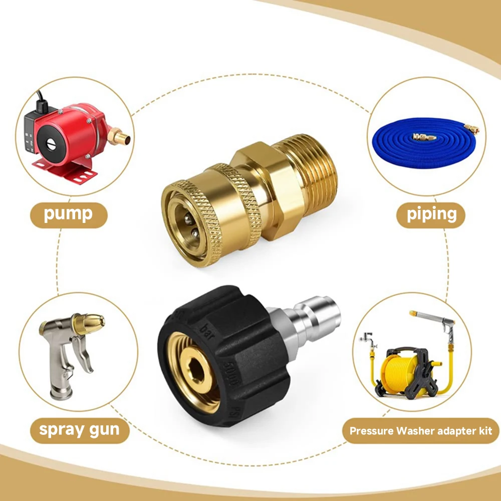 Pressure Washer Quick Connect Fitting M22 14mm to 1/4 Inch Pressure Washer Hose Gun Adapter Brass Washer Quick Release Connector