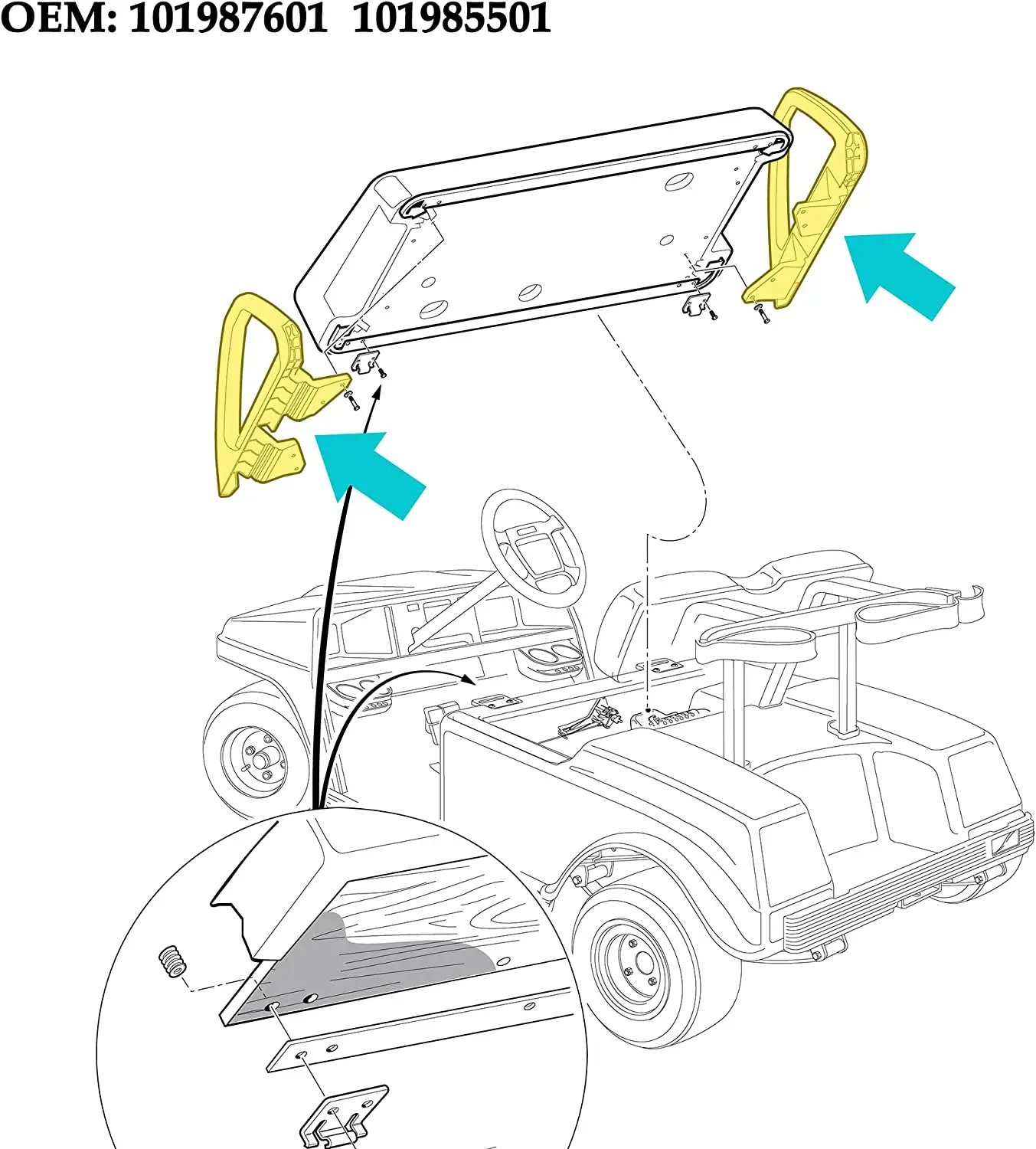 Reposabrazos de sujeción de cadera para conductor y lado del pasajero para carrito de golf Club Car DS 2000-up 101985501 101985502 101987601 101987602