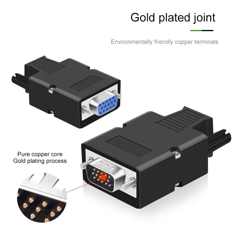 3+9 VGA Solderless Connector DB15 3+6 Locking Type 3 Row of 15 Pin Male Female Plug Computer Monitor Projector Breakout Terminal