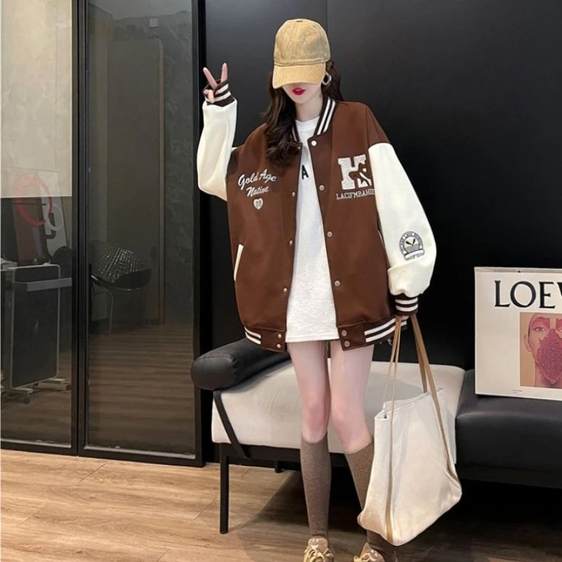 

Women's Loose Baseball Jacket Coat Lightweight Windbreaker Jacket with Reinforced Stitching Perfect for Spring Autumn Layering