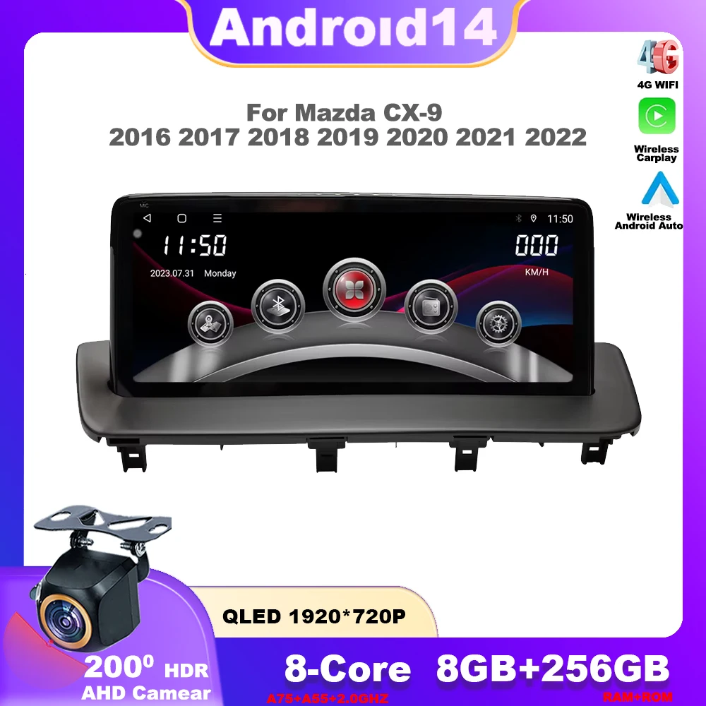 Car Radio Stereo Receiver Android 14 For Mazda CX-9 2016 - 2022 GPS Navi Automotive Multimedia Head Unit Carplay 4G GPS