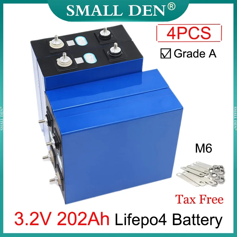 

4PCS New 3.2V 200Ah 202Ah Lifepo4 Battery Grade A Lithium Iron Phosphate DIY 12V 24V Solar E-car boat RV Inverter Golf Cart Camp