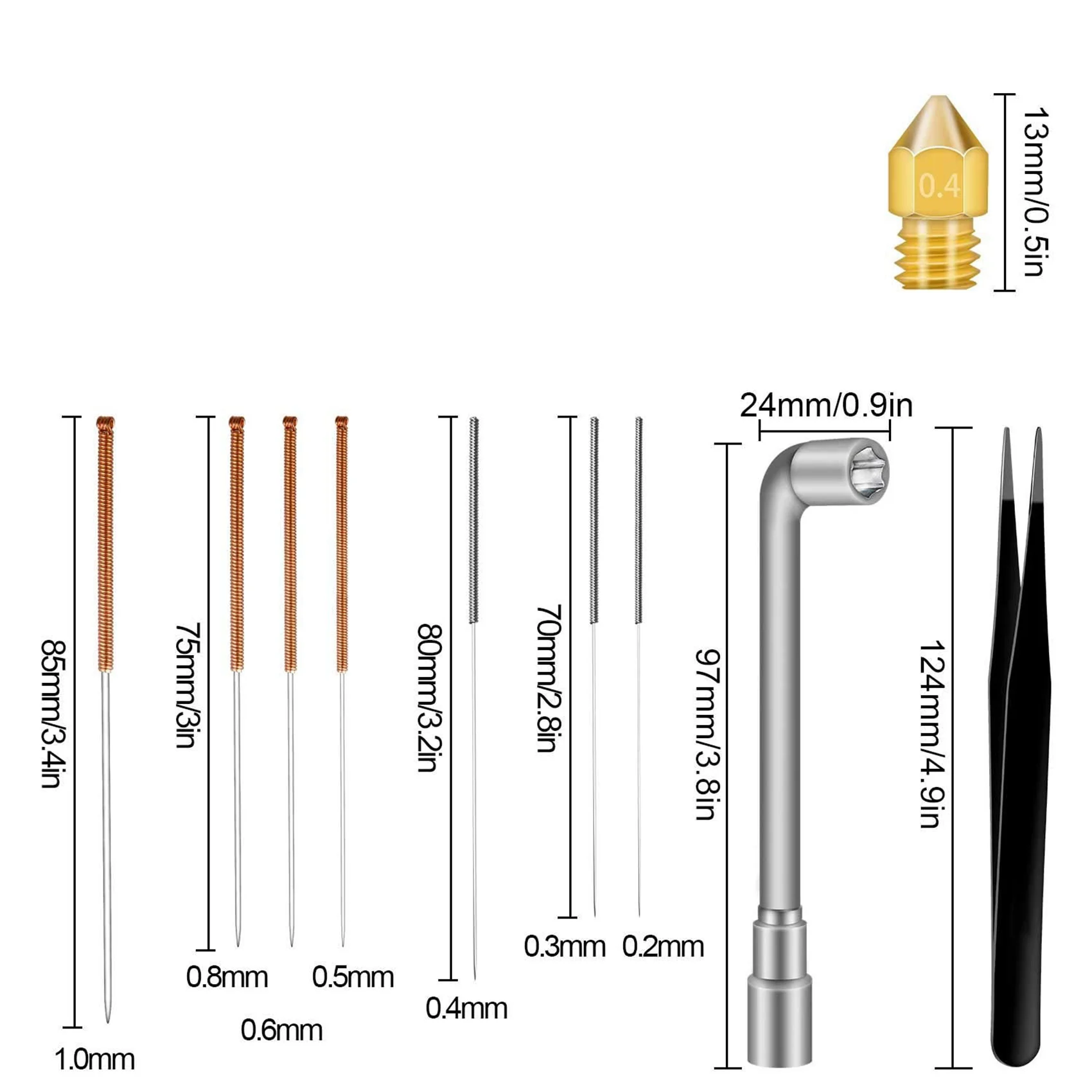 

37 шт. сопла для 3D-принтера MK8 сопло 0,2,0,3,0,4,0,5,0,6,0,8, 1,0 мм печатающая головка экструдера для Creality CR-10 Ender 3 5