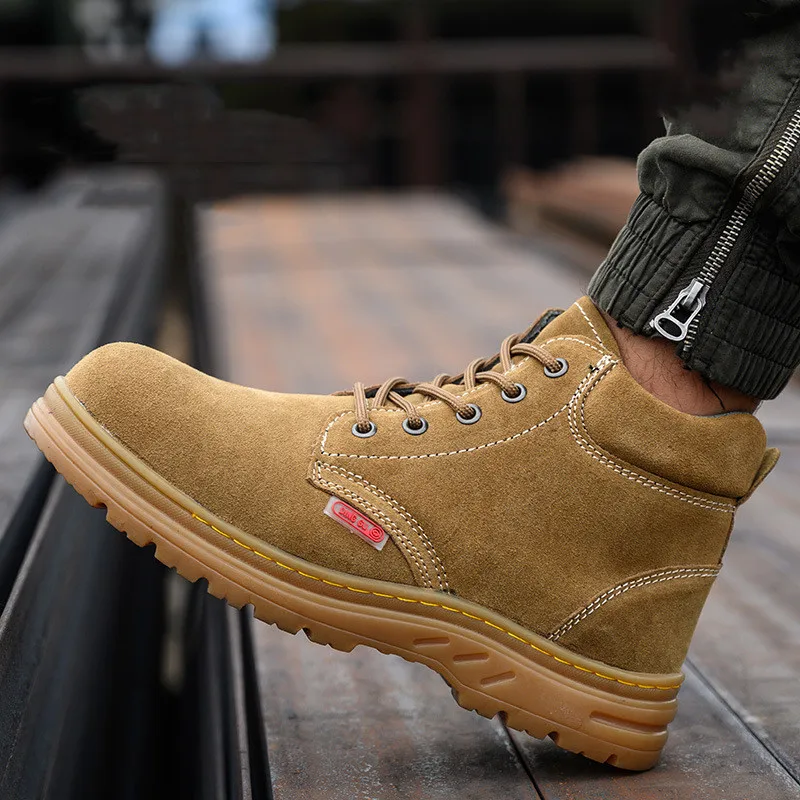 men's fashion steel toe cap working safety boots cow suede leather welding shoes outdoors worker ankle botas protective footwear